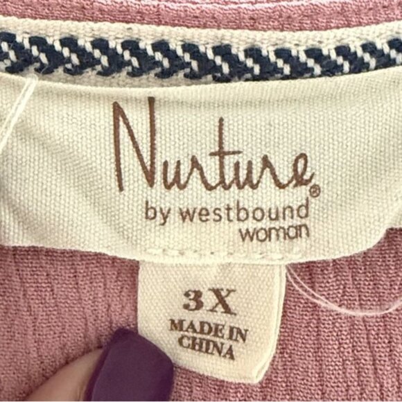 Nurture By Westbound Blouse Womens 3X Peasant Boho Pink Embroidered Plus Size - Picture 5 of 7
